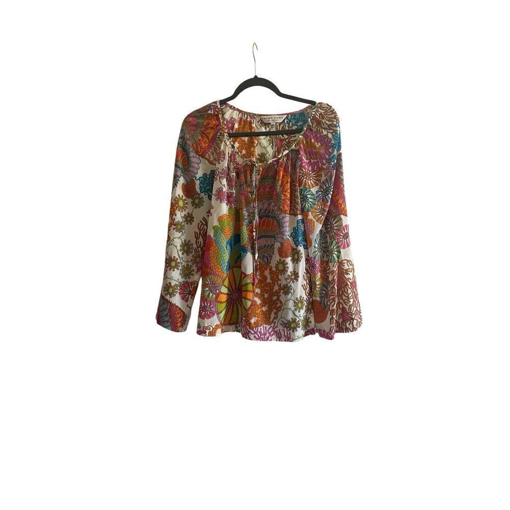 Trina Turk Paisley Flowy Blouse Long Sleeves V Neckline Size S Multicolored